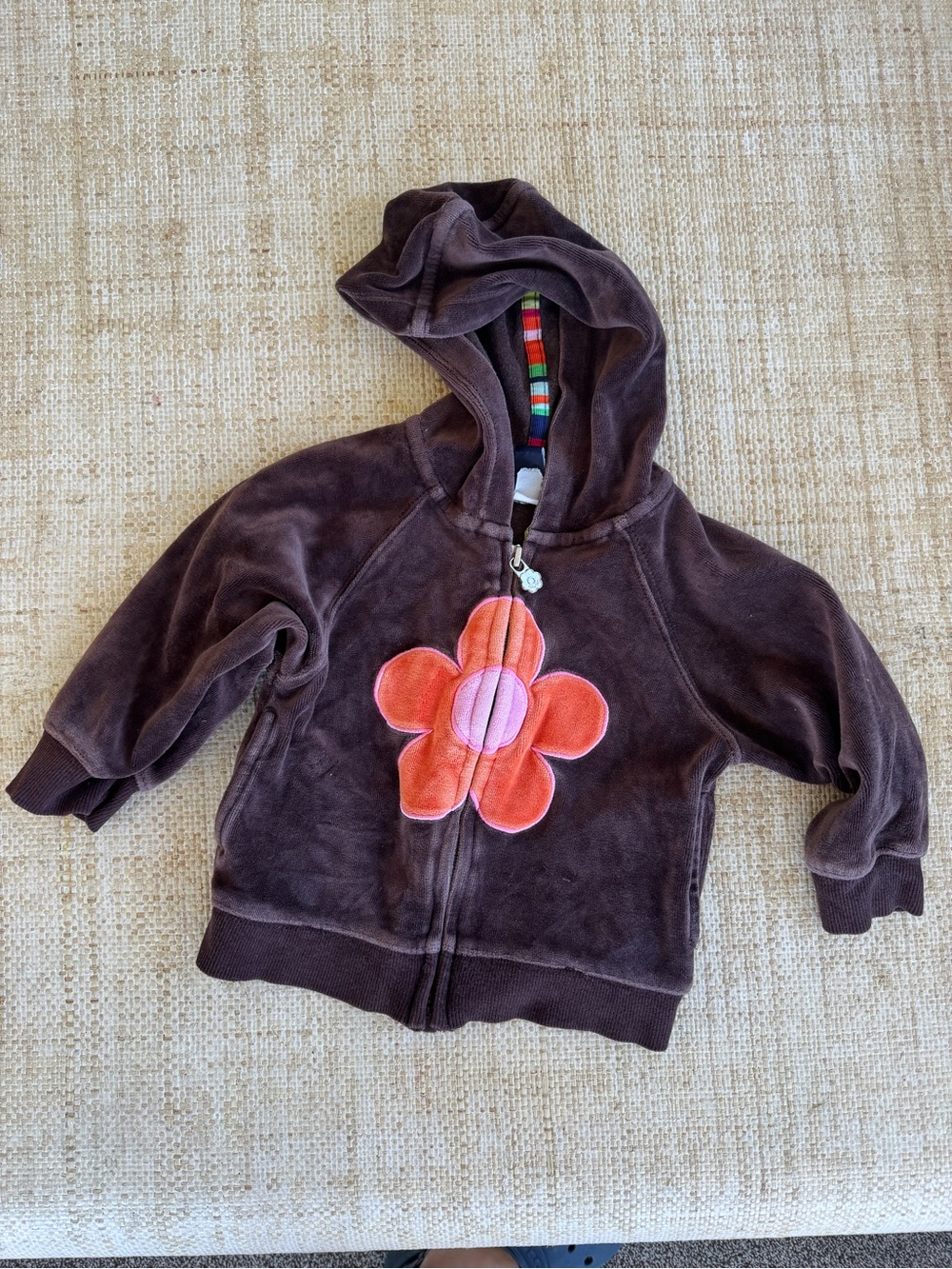 Babygap VTG Brown Velour Zip Up Sweater Hooded 2004 Orange Flower 12-18 mo